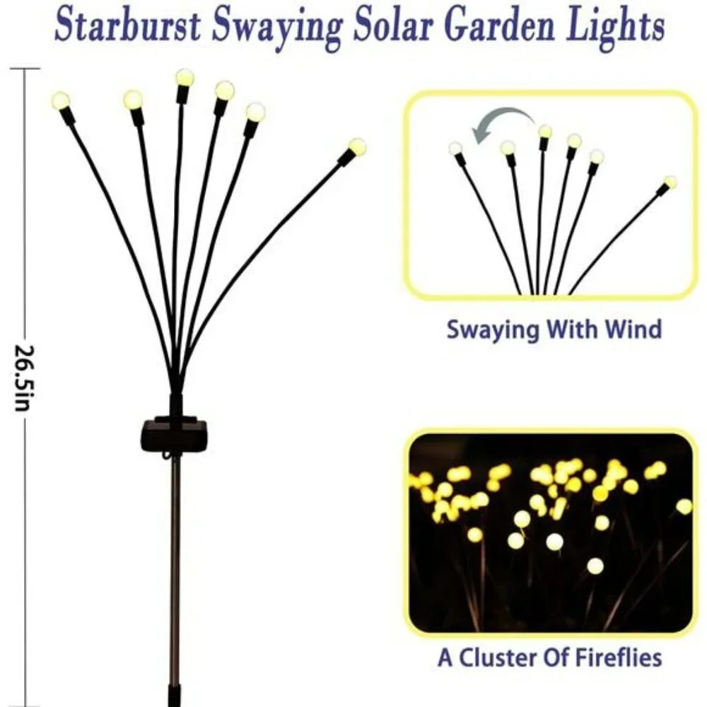 Solar Garden Lights Outdoor Firefly Swaying Lights Waterproof Yard Patio Decor